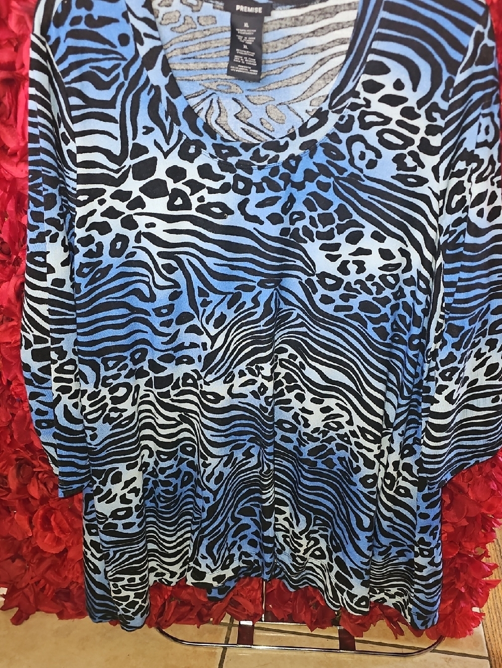 Premise Women's Black and Blue Animal-Print Long Tunic Size Xlarge